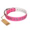 "Pink Faerie" FDT Artisan Trendy Leather Dog Collar with Old Silver-like Plated Decorations 1 1/2 inch (40 mm) Wide