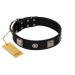 "Black Favorite" Exclusive FDT Artisan Black Leather Dog Collar with Silver-Like Decorations
