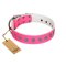 "Pop Star" Handcrafted FDT Artisan Pink Leather Dog Collar with Round Plates