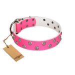 "Pink Daisy" Designer Handmade FDT Artisan Pink Leather Dog Collar