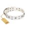 "Star Patrol" FDT Artisan White Leather Dog Collar Adorned with Stars and Studs