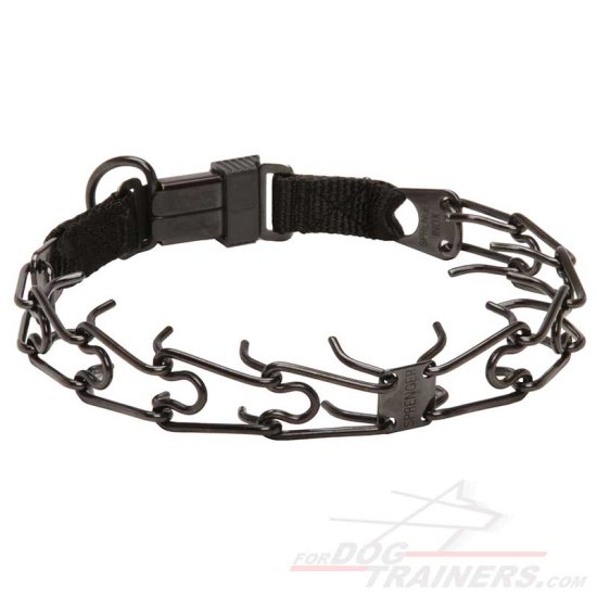 Black Stainless Steel Dog Pinch Collar with Click Lock Buckle - 1/8 inch (3.2 mm) link diameter Black Stainless Steel Dog Pinch Collar with Click Lock Buckle - 1/8 inch (3.2 mm) link diameter