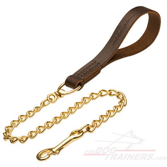 Exclusive Dog Chain Leash with Leather Landle (Made in Germany) Exclusive Dog Chain Leash with Leather Landle (Made in Germany)