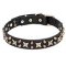 "Hollywood Star" Leather Dog Collar with Stars and Pyramids 1 1/4 inch (30 mm) Wide