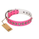 "Spiky Jewelry" FDT Artisan Pink Leather Dog Collar with Silvery Decorations