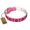 "Rich Berry" FDT Artisan Extravagant Pink Leather Dog Collar with Decorations