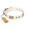 "Pure Elegance " FDT Artisan White Decorated Leather Dog Collar - 1 1/2 inch (40 mm) wide