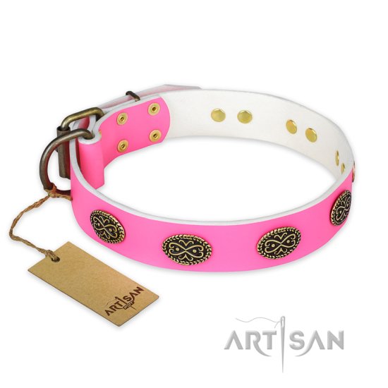 "Forever Fashion" FDT Artisan Leather Dog Collar with Old Look Plates - 1 1/2 inch (40 mm) wide