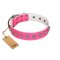 "Romantic Spirit" Handcrafted FDT Artisan Pink Leather Dog Collar with Studs