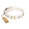 "Hella Cool" FDT Artisan White Leather Dog Collar Adorned with Plates and Rhombs