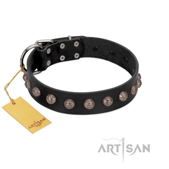 "Bizarre Affection" Designer Handmade FDT Artisan Black Leather Dog Collar