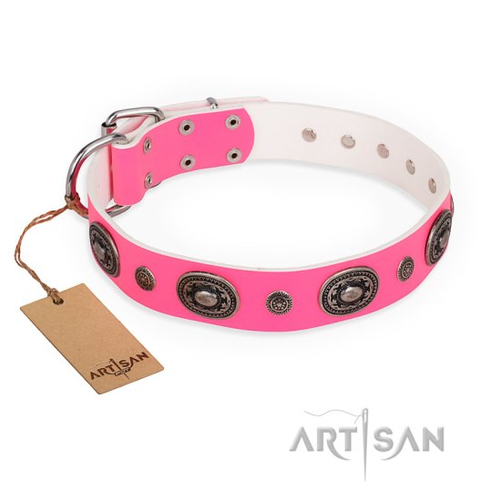 'Flavor of Strawberry' FDT Artisan Flashy Pink Leather Dog Collar