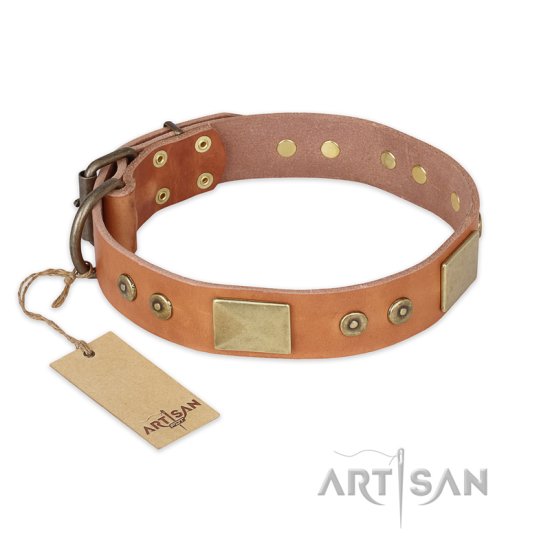 "The Middle Ages" FDT Artisan Handcrafted Tan Leather Dog Collar