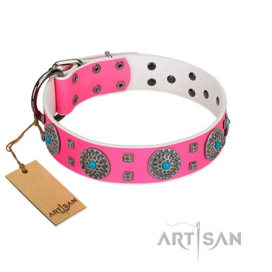 "Pink Delight" FDT Artisan Pink Leather Dog Collar for Everyday Walking