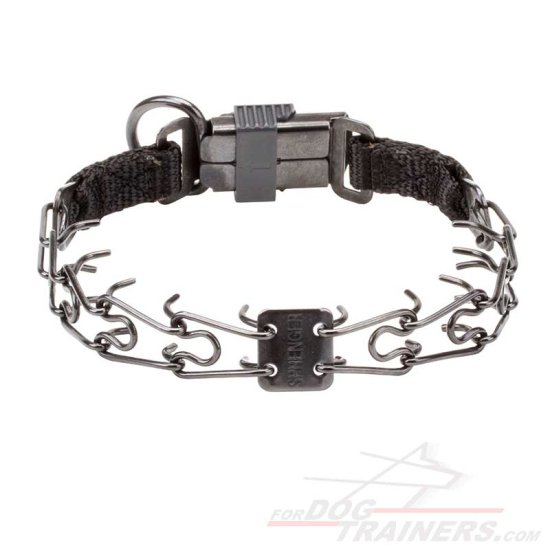 Dog Pinch Collar of Black Stainless Steel with Click Lock Buckle - 1/11 inch (2.25 mm) link diameter Dog Pinch Collar of Black Stainless Steel with Click Lock Buckle - 1/11 inch (2.25 mm) link diameter