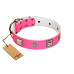 "Girlish Look" Designer FDT Artisan Pink Leather Dog Collar with a Mix of Silver-Like Decorations