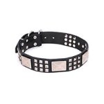 'Power'n'Strength' Premium Leather Dog Collar with Old Silver-Like Decoration 1 1/2 inch (40 mm) wide