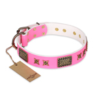 "Tender Pink" FDT Artisan Leather Dog Collar with Old Bronze Look Stars and Plates