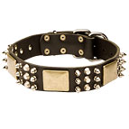 Wide Spiked Dog Leather Collar with Massive Plates and Cones