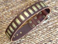 Designer Leather Dog Collar with 2 Rows of Silvery Spikes